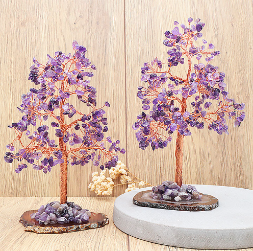 Amethyst Edelstein-Baum „Divine Serenity“ – Kunstvoller Lebensbaum auf echter Achatscheibe (ca. 200 mm)