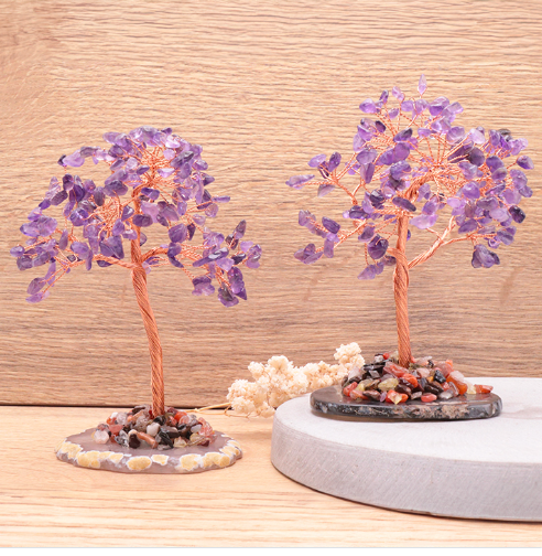 Amethyst Edelstein-Baum „Purple Serenity“ – Kunstvoller Lebensbaum auf echter Achatscheibe (ca. 150 mm)