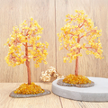 Citrin Edelstein-Baum „Golden Abundance“ – Kunstvoller Lebensbaum auf echter Achatscheibe ca. 200 mm