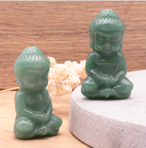 Grüner Aventurin Buddha-Duo „Inner Growth“ – Handgeschnitzte Meditations-Wächter (50 mm)