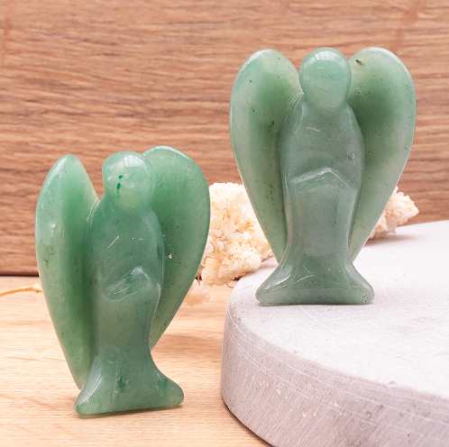 Grüner Aventurin Schutzengel-Duo „Nature’s Blessing“ – Handgeschnitzte Edelstein-Figuren (50 mm)