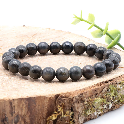 Indischer Schwarzer Saphir Kugelarmband „Black Diamond Aura“ – Edler Korund (8mm)