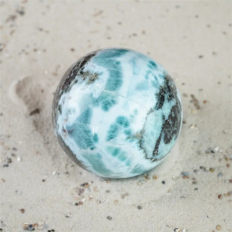 Larimar-Kugel (6,6 cm / 432 g) – Karibischer Luxus in Museumsgröße