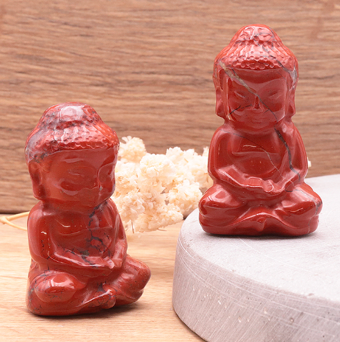 Roter Jaspis Buddha-Duo „Sacred Fire“ – Handgeschnitzte Meditations-Wächter (50 mm)