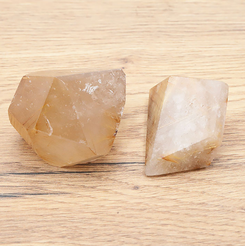 Rutil-Quarz Design-Duo „Golden Matrix“ – Handpolierte Kristall-Solitäre in AA-Spitzenqualität (146 g)