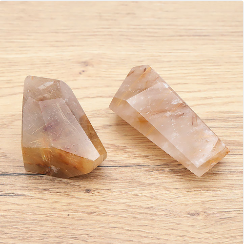 Rutil-Quarz Design-Duo „Golden Rays“ – Handpolierte Kristallspitzen in AA-Spitzenqualität (116 g)