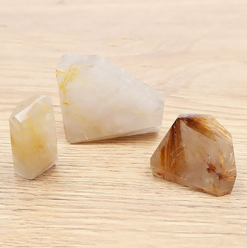 Rutil-Quarz Design-Trio „Golden Horizon“ – Handpolierte Kristall-Solitäre im 3er-Set (112 g)