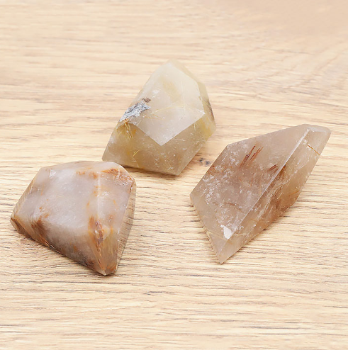 Rutil-Quarz Design-Trio „Golden Trinity“ – Handpolierte Kristallspitzen im 3er-Set (148 g)
