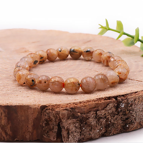 Rutilquarz-Hämatit Kugelarmband „Golden Autumn“ – AA-Spitzenqualität (8mm)