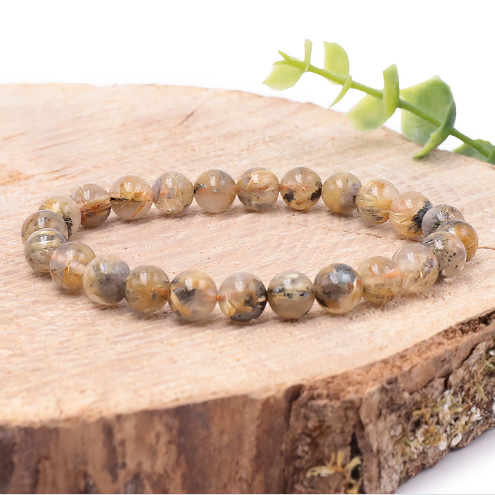 Rutilquarz-Hämatit Kugelarmband „Golden Forest“ – AA+-Premiumklasse (8mm)