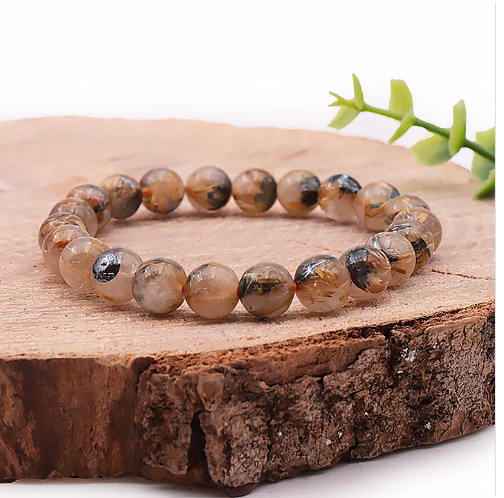 Rutilquarz-Hämatit Kugelarmband „Mystic Nebula“ – AA-Spitzenqualität (8mm)