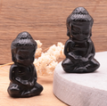 Schwarzer Obsidian Buddha-Duo „Mystic Shield“ – Handgeschnitzte Meditations-Wächter (50 mm)