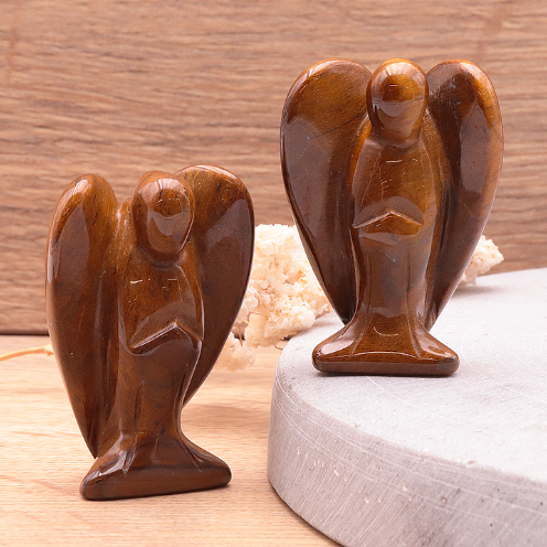 Tigerauge Schutzengel-Duo „Golden Eye“ – Handgeschnitzte Edelstein-Figuren (50 mm)