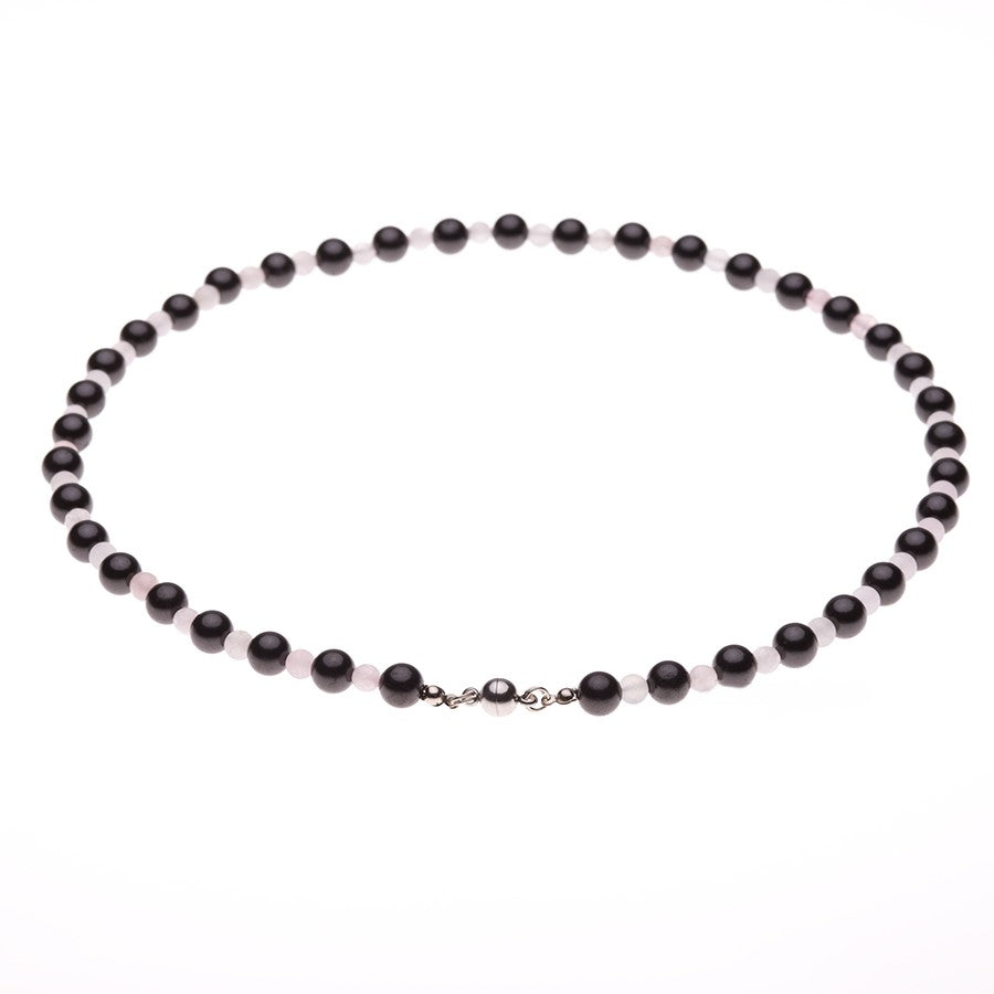 Schungit & Rosenquarz Aura-Collier – Sanfte Herzöffnung